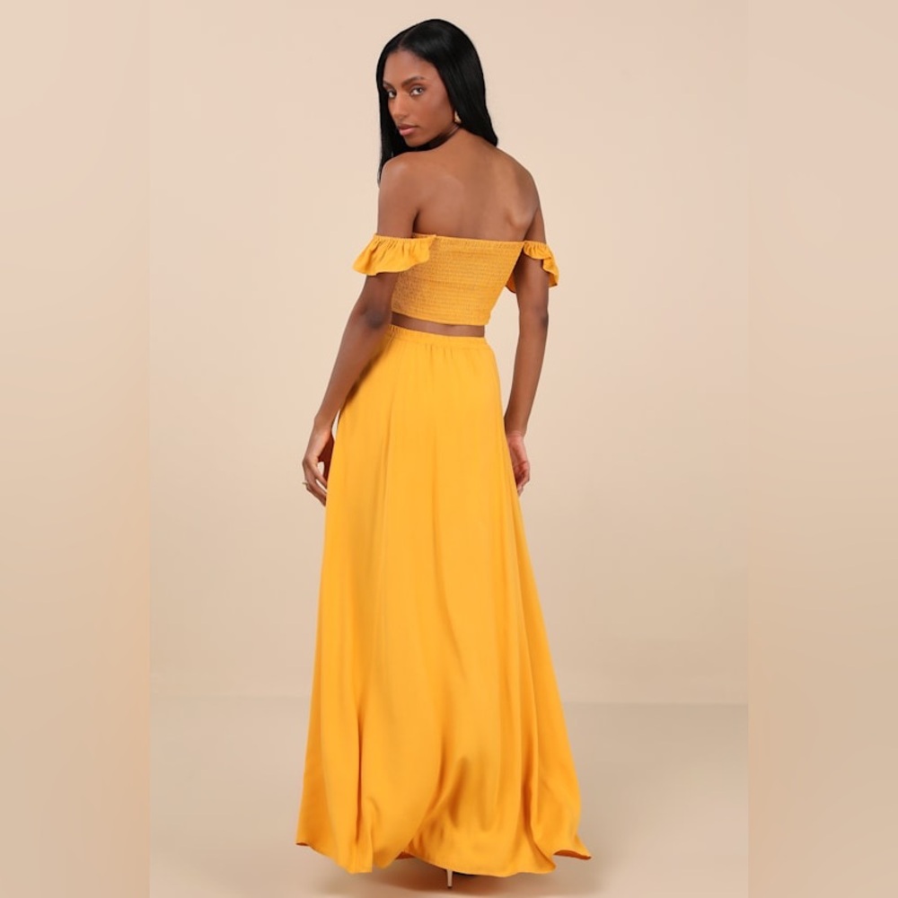 NWT Lulus Trancoso Golden Yellow Two-Piece Maxi Dress XL - Picture 4 of 12